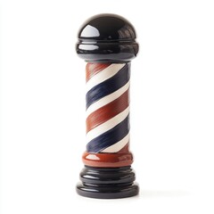Classic barber pole, red, white, and blue stripes, black base and top