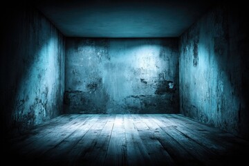 Dusty, dimly lit room with aged walls and wooden floor