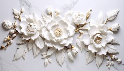 White Floral Relief Sculpture on Marble