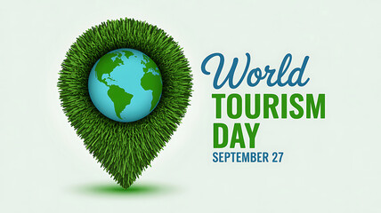 World Tourism Day green globe map pin September 27