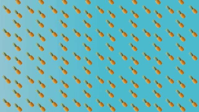 Abstract simple classic of tropical pineapple fruit pattern rotate animation on blue gradient background.