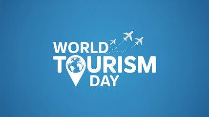 Fototapeta premium World Tourism Day text with globe and airplanes travel