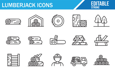 Lumberjack Industry Icons for Logging, Sawmills, and Timber Harvesting