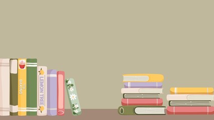 Colorful book spine desktop wallpaper, green background
