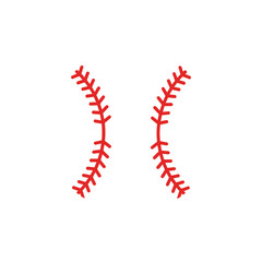 Obraz premium Red stitching detail from a baseball on a white background.