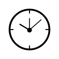 Simple black and white clock face with hands.