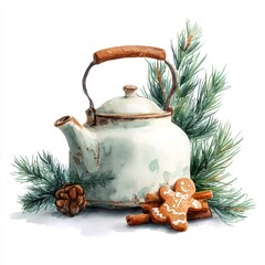 christmas tea pot with spices, New Year's background, tea party