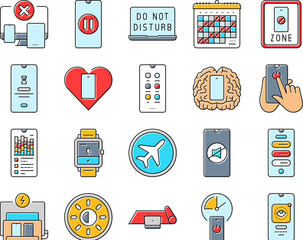 mindful tech engagement balance icons set vector