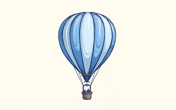 Vector illustration of retro hot air Balloon in outline style. Drawing of vintage Airship for retro adventure themes, baby shower invitations or childish greeting cards. Linear sketch of blue Aircraft