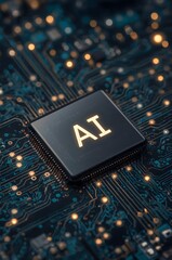 Futuristic Microchip with Glowing Circuit Connections