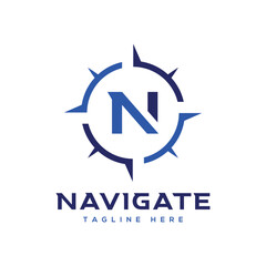 Navigate letter N compass creative logo design concept for business company