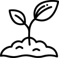 Green seedling sprouting from rich soil on white background