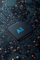 Futuristic Microchip with Glowing Circuit Connections