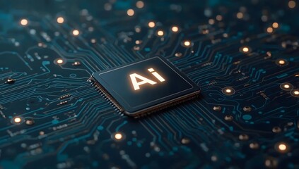 Futuristic Microchip with Glowing Circuit Connections