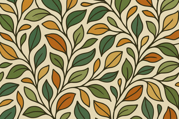 Seamless Leafy Pattern With Autumn Hues on Beige Background