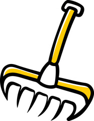 Garden rake illustration lying flat on a clean white background