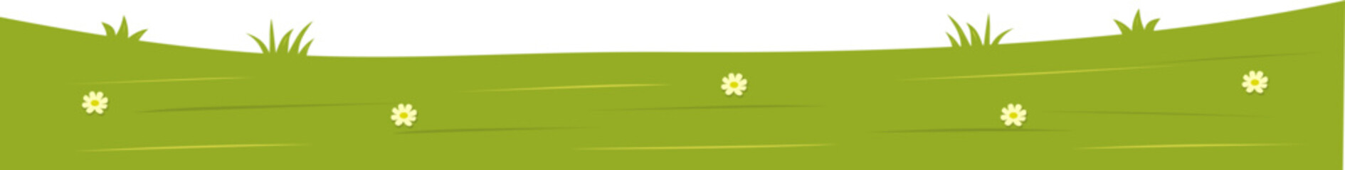Cartoon Green Grass Field with Flowers, Green Grass Field Illustration