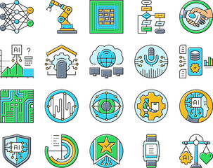 ai integration automation icons set vector