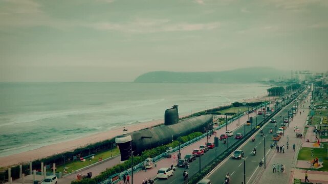 sunset over the city at R K Beach, Vizag