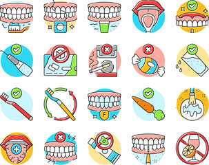 oral care toothpaste icons set vector