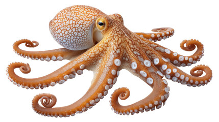 Fototapeta premium Octopus isolated on transparent background with detailed tentacle and suction cups