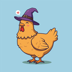 Cute Halloween Chicken Witch with Witch Hat. illustration