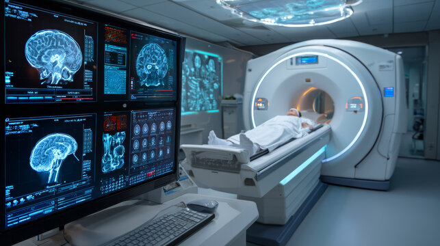 Magnetic resonance imaging brain scan medical technology hospital patient diagnostic healthcare modern equipment clinical