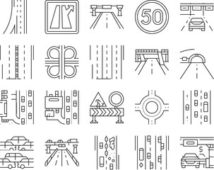 highway road lane icons set vector