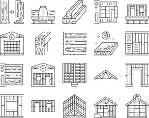 wood frame house construction icons set vector