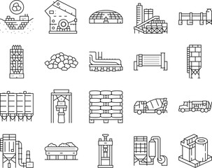 cement production gypsum icons set vector