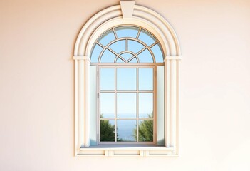 Elegant arched window, Italianate style, clear wall,   masonry, Italian window