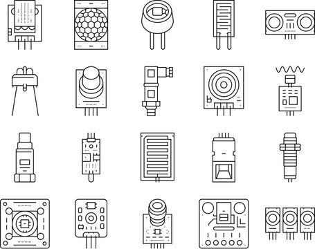 sensor module iot infrared icons set vector