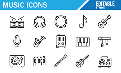 Music and Instrument Icons Set for Audio, Sound, and Entertainment Themes
