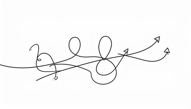 Abstract line art with dynamic swirls and arrow motifs created on a blank background