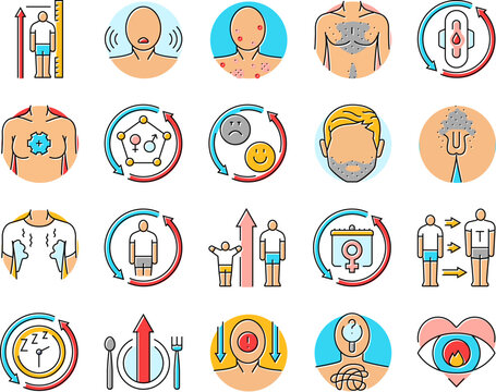 adolescence puberty growth icons set vector