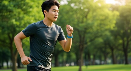 Man Jogging in Park Healthy Lifestyle and Fitness