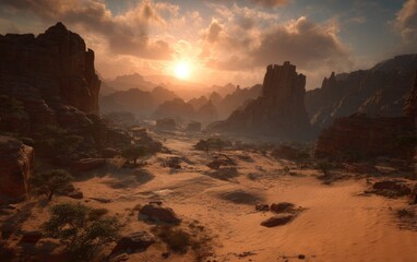 Fototapeta premium Desert landscape at sunset