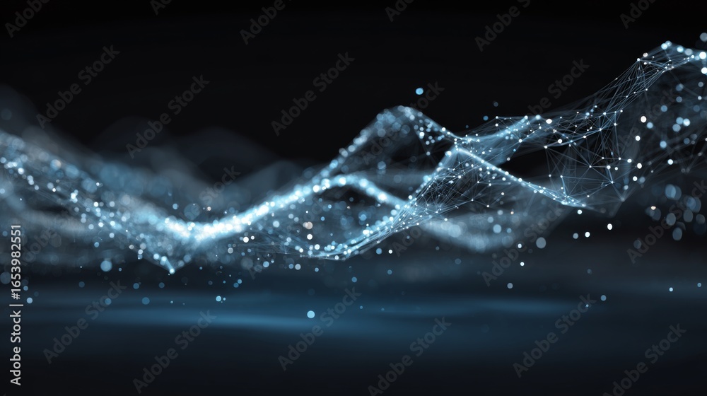 Wall mural data technology illustration. abstract futuristic background. wave with connecting dots and lines on