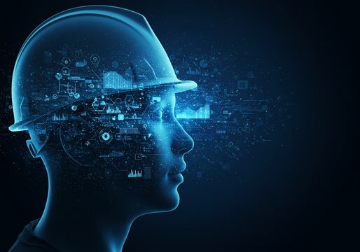 Futuristic Profile: Holographic Worker with Data Overlay in Cyan Tones on Black - Powered by Adobe