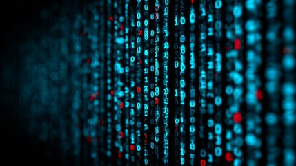 Abstract digital binary code matrix background with futuristic data streams, glowing numbers, and modern technology cyberspace design