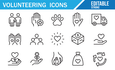 Fototapeta premium Collection of Volunteering and Giving Icons for Community and Social Services