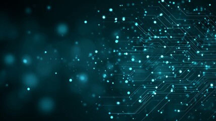 Abstract futuristic digital technology banner with green and blue glowing circuit lines, cyber network background, innovation data flow, virtual communication and modern tech design