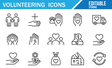 Volunteer Work Symbols for Community Service, Donation, and Assistance