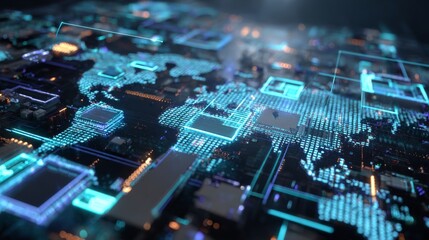 Abstract futuristic digital technology background with glowing network connections, virtual data exchange, cloud computing infrastructure and modern cyberspace communication concept