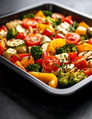 Roasted colorful vegetables in a pan