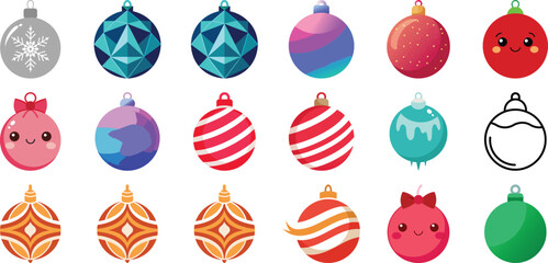 Collection of Colorful Christmas Ornaments with Unique Designs on a Black Background