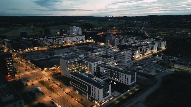 Drone footage of Belval in Luxembourg during sunset