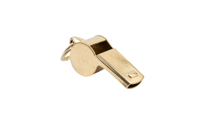 Metal referee whistle, isolated on white background, sports officiating gear PNG