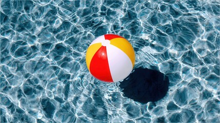 Obraz premium Colorful beach ball floating in sunlit pool