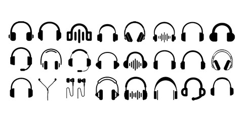 Headphone Icons Vector Set, Diverse headphone Styles, Audio, Music Listening. Perfect for Web Design, Apps, Software Interface. Modern Aesthetic